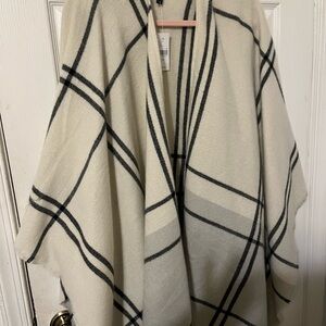 Lane Bryant Cream and Black Plaid Poncho
